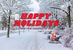 Happy Holidays fro Your Chiropractic Team (Snow Scene with Santa and Reindeer)